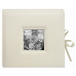 Pioneer Sewn Leatherette Frame Cover 3-ring Cream Photo Box Album with Ribbon Closure