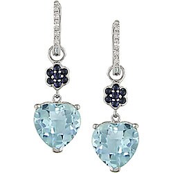 10k Gold Blue Topaz/ Sapphire/ Diamond Earrings