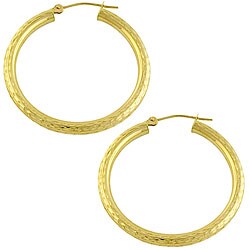 14k Yellow Gold 3x38-mm Diamond-cut Hoop Earrings
