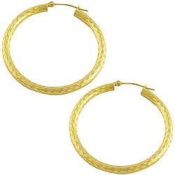 14k Yellow Gold 25mm Diamond-cut Hoop Earrings