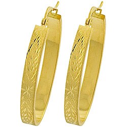 14k Yellow Gold Diamond-cut Oval Hoop Earrings