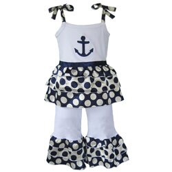 AnnLoren Boutique Girl's Sailor Rumba Capri Outfit
