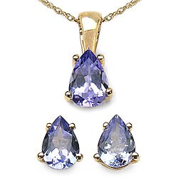 14k Yellow Gold Tanzanite Necklace and Earrings Set