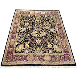 Indo Black/ Purple Wool/ Cotton Rug (8' x 10')