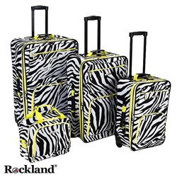 Rockland Deluxe Zebra/Lime 4-piece Luggage Set