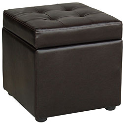 Espresso Bi-cast Leather Storage Ottoman