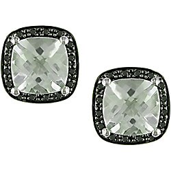 10k Gold 1/6ct TDW Black Diamond/ Amethyst Earrings