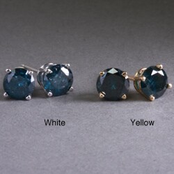 14k Gold 1ct TDW Blue Diamond Stud Earrings (I2 I3)