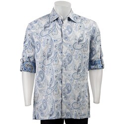Natural Blue Men's Linen Paisley Print Long-sleeve Shirt