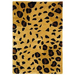 Handmade Soho Leopard-print Gold/ Black New Zealand Wool Rug (2' x 3')