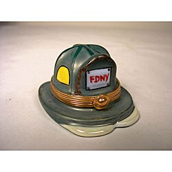 Limoges Hand-painted NYC Fireman's Hat Keepsake Box