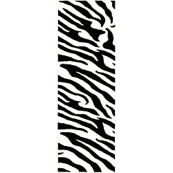 Handmade Zebra Wave White/ Black N. Z. Wool Runner (2'6 x 14')
