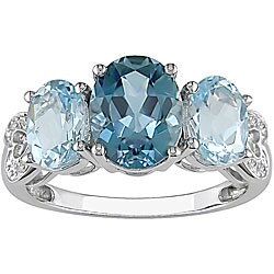 10k Gold Blue Topaz and Diamond Accent Ring