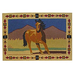 Hand-hooked Wild Horses Rug (2' x 3')