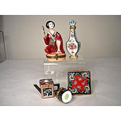 Limoges Hand-painted Asian 5-piece Keepsake Box Set