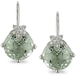 Miadora 10k Gold Diamond and Green Amethyst Earrings