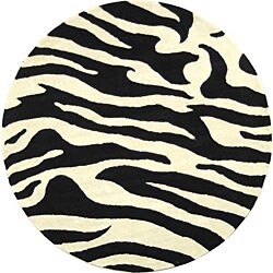 Handmade Soho Zebra Wave White/ Black N. Z. Wool Rug (6' Round)