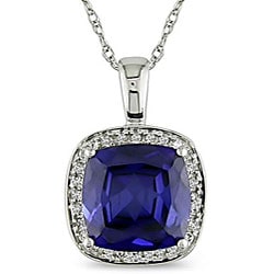 Miadora 10k Gold Created Sapphire and 1/10ct TDW Diamond Necklace
