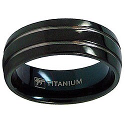 Men's Titanium Black-plated Grooved Ring (8 mm)