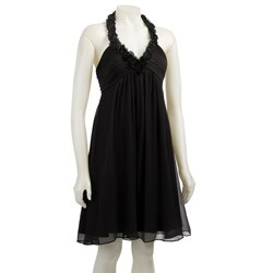 Max & Cleo Chiffon Halter Dress with Rosettes