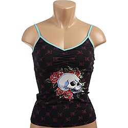 Ed Hardy Intimates Black/ Skull Roses Shelf Bra Cami