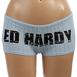Ed Hardy Women's Pointelle Knit Blue Boy Shorts