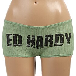 Ed Hardy Women's Green Pointelle Knit Boy Shorts