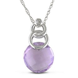 10k White Gold Amethyst and Diamond Pendant