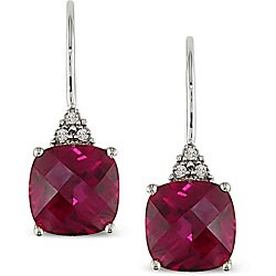 10k White Gold Diamond and Created Ruby Earrings