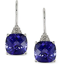 Miadora 10k White Gold Created Sapphire and Diamond Earrings