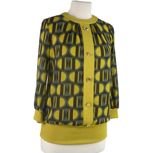 T-Bags Mustard Pattern Gold Button Top
