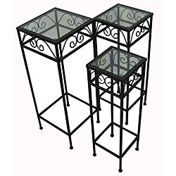 Black Iron/ Glass Nesting Tall Tables (Set of 3)