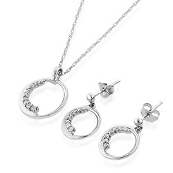 10k White Gold 1/10ct TDW Diamond Pendant and Earring Set