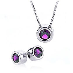 Sterling Silver Amethyst Earrings & Necklace Set