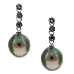 14k White Gold Black Tahitian Pearl Earrings (8 mm)