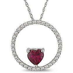 10k Gold 1/6ct TDW Diamond Circle and Created Ruby Necklace