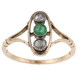 12k Pink Gold Emerald and 1/6ct TDW Diamond Victorian Estate Ring (Size 7)