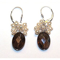 Sterling Silver Faceted Smokey Quartz/ FW Pearl Earrings