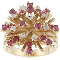14k Gold Ruby and 1/5ct TDW Diamond Cluster Ring (Size 6)