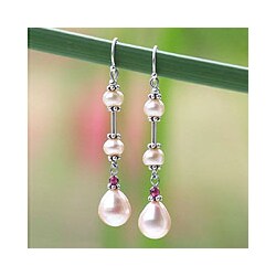 Pearl and Garnet 'Pink Lotus' Earrings (Thailand)