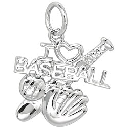 Sterling Silver 'I Love Baseball' Charm
