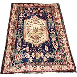 Persian Sirjan Navy/ Ivory Rug (5'7 x 7'9)