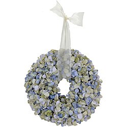 Small Blue Faux Hydrangea Wreath with Ribbon