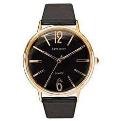 Pierre Cardin Men's Goldtone Black Leather Watch