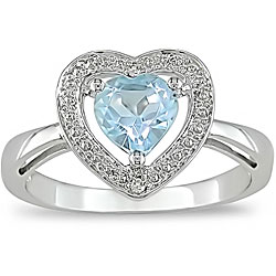 10k Gold Blue Topaz and Diamond Accent Heart Ring