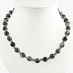 Silver Agate Floral Bead Necklace (Thailand)