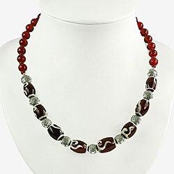 Silver Carnelian Agate and Glass Necklace (Thailand)