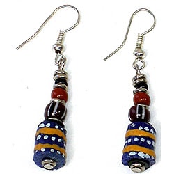 Painted Blue Bead Earrings (Kenya)