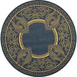 Indoor/ Outdoor Abaco Blue/ Natural Rug (6'7 Round)