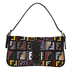 Fendi Black/ Multicolor Embroidered Baguette 